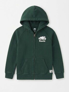Roots Kids Dark Green Zip Hoodie with White Logo
